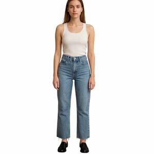 New Zara Women's Denim Blue Wide Leg Full Length Jeans Frayed Hem, Size 2
